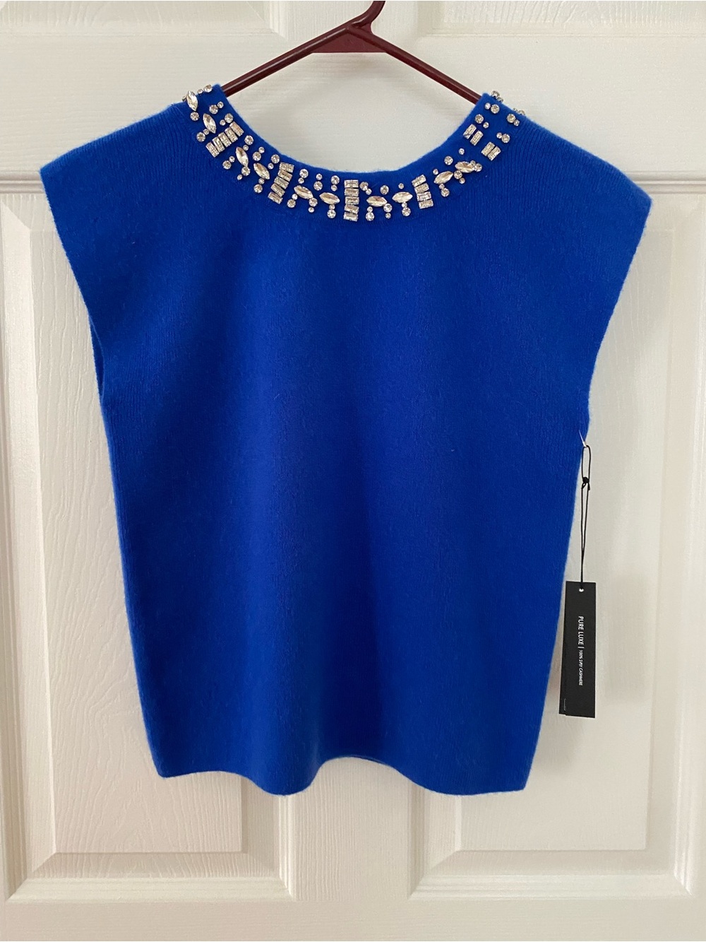 Tahari Royal Blue 100% Cashmere Embellished Top – Size S – NWT
